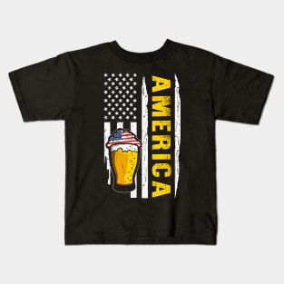 America Beer American Flag 4th of July Kids T-Shirt